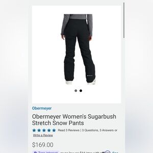 Obermeyer Women's Black SNOW Pants.. Size 14 Short